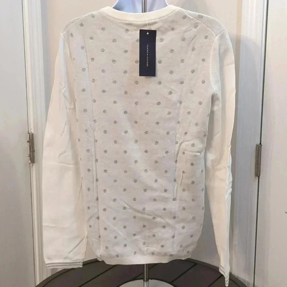 Tommy Hilfiger Women's White Collared Sweatshirt Size Medium Gray Polka Dots - Picture 4 of 12